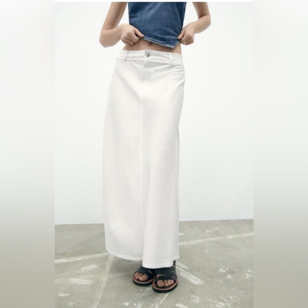 ZARA White Denim A-line Low Rise Maxi Skirt L NWT 5520/080